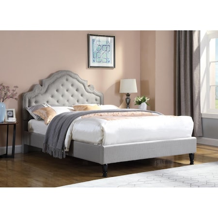 Kd Gabinetes Theresa Modern Tufted With Nailhead Trim Queen Size Bed, Grey KD2207955